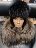 CZAPKA Z NATURALNEGO FUTRA Z NOREK I POMPONEM Z JENOTA LUB SREBRNEGO LISA ROZMIAR UNIWERSALNY