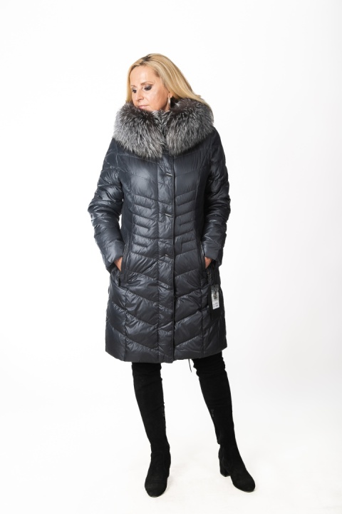 EKSKLUZYWNY EFEKTOWNY PŁASZCZ PUCHOWY JAKOŚĆ PREMIUM NATURALNY SREBRNY LIS