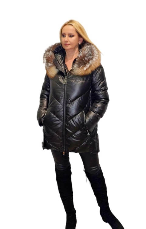 ELEGANCKA KURTKA ZIMOWA PIĘKNY NATURALNY DWUKOLOROWY LIS (DUŻE ROZMIARY)