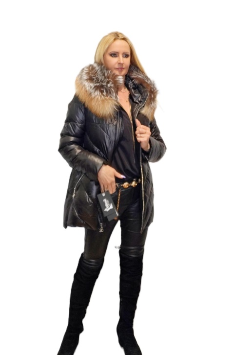 ELEGANCKA KURTKA ZIMOWA PIĘKNY NATURALNY DWUKOLOROWY LIS (DUŻE ROZMIARY)